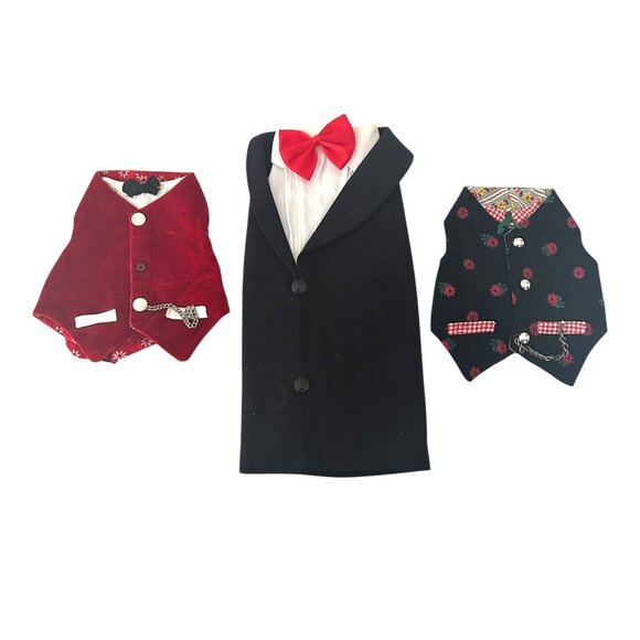 Vintage Handmade Fabric Wine Bottle Covers – Tuxedo, Vest, Bow Tie, Pocket Watch - Picture 4 of 7